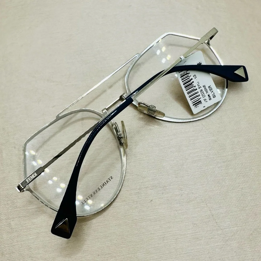 NEW! Unisex Fendi FF0329 Stainless Steel Rounded Geometric Eyeglasses